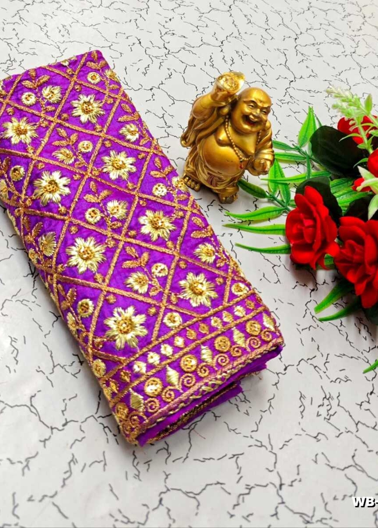 Luxurious heavy work blouse fabric with floral goldwork jaal border - BRINJAL COLOUR (1)