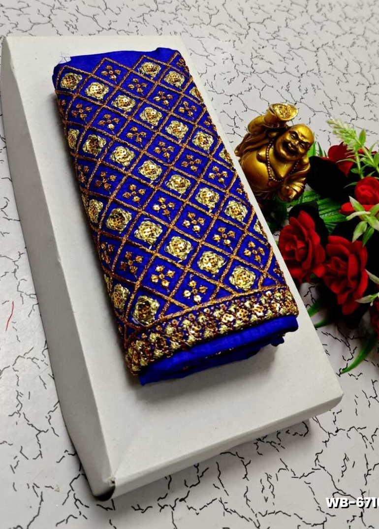 Luxurious heavy work blouse fabric with floral goldwork jaal border - ROYAL BLUE (1)