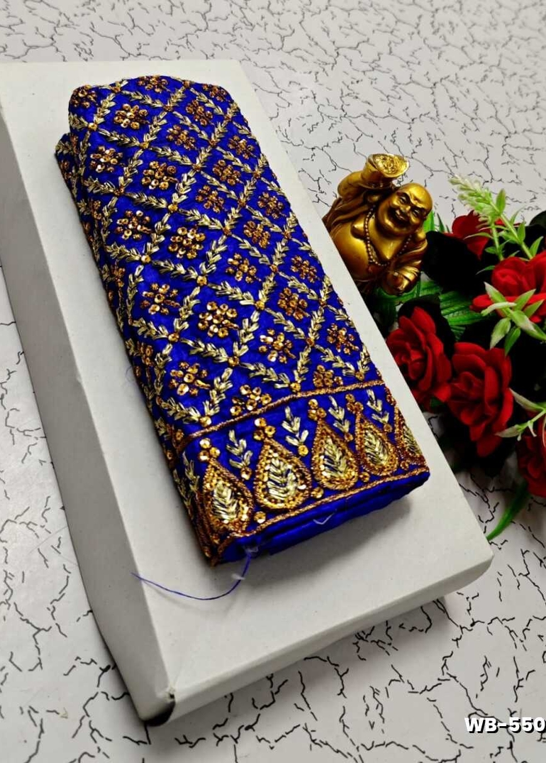 Luxurious heavy work blouse fabric with floral goldwork jaal border - ROYAL BLUE (2)