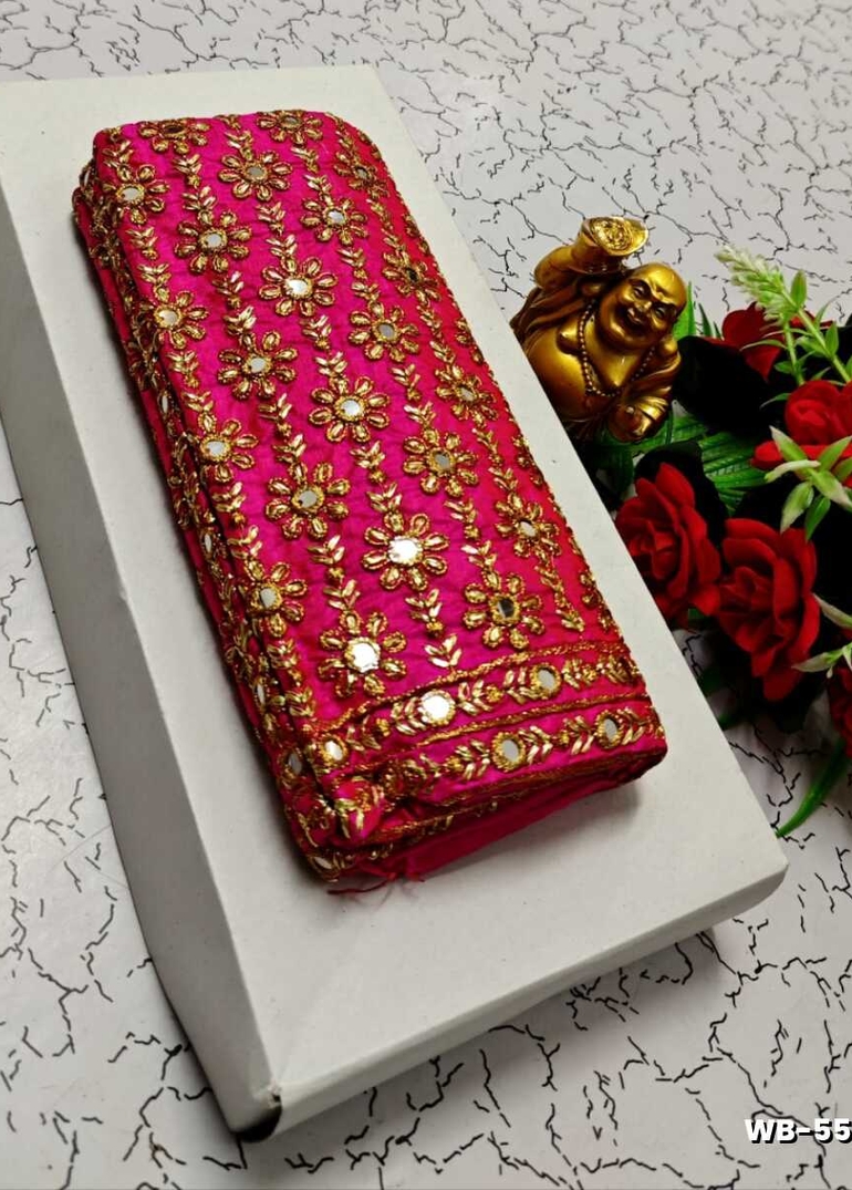 Luxurious heavy work blouse fabric with floral goldwork jaal border - DARK PINK (2)