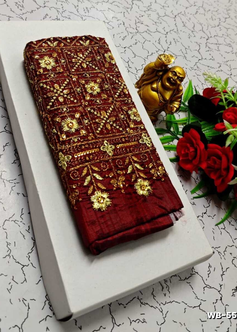 Luxurious heavy work blouse fabric with floral goldwork jaal border - MERUN (2)