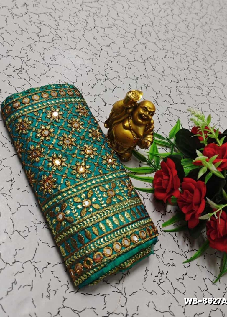 Luxurious heavy work blouse fabric with floral goldwork jaal border - REXONA (3)