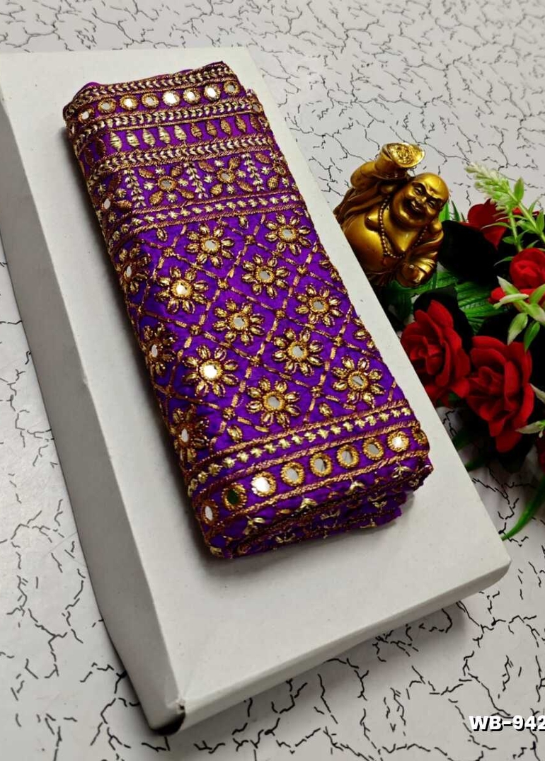 Luxurious heavy work blouse fabric with floral goldwork jaal border - PURPLE COLOUR (1)