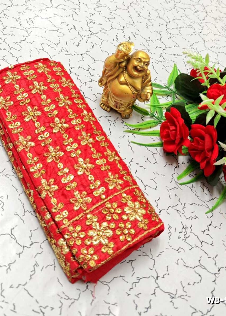 Luxurious heavy work blouse fabric with floral goldwork jaal border - RED (3)