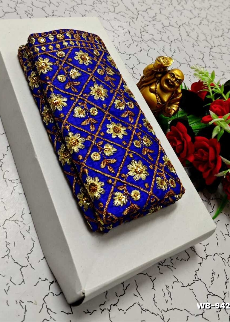 Luxurious heavy work blouse fabric with floral goldwork jaal border - ROYAL BLUE (4)