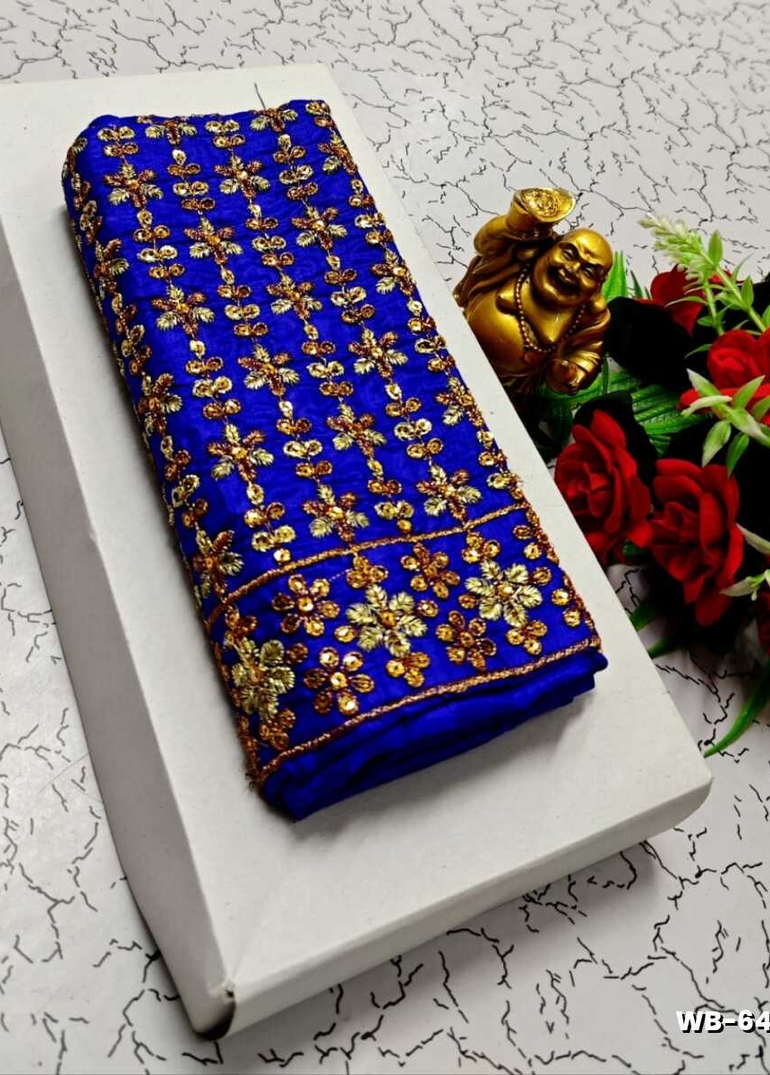 Luxurious heavy work blouse fabric with floral goldwork jaal border - ROYAL BLUE (5)