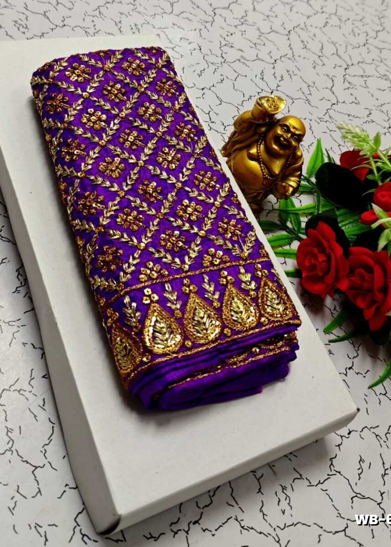 Luxurious heavy work blouse fabric with floral goldwork jaal border - PURPLE COLOUR (2)