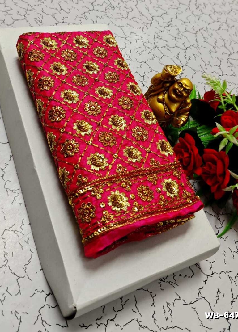 Luxurious heavy work blouse fabric with floral goldwork jaal border - DARK PINK (5)