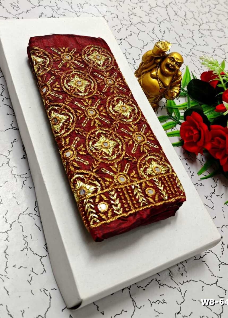 Luxurious heavy work blouse fabric with floral goldwork jaal border - MERUN (5)