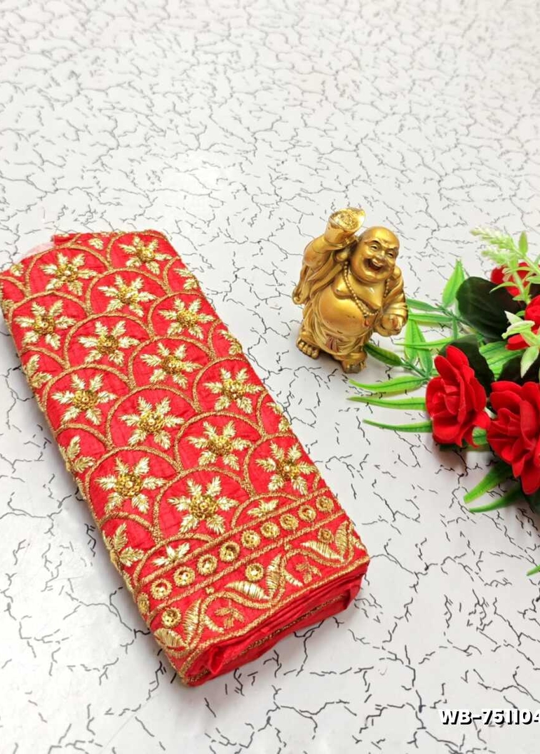 Luxurious heavy work blouse fabric with floral goldwork jaal border - RED (5)