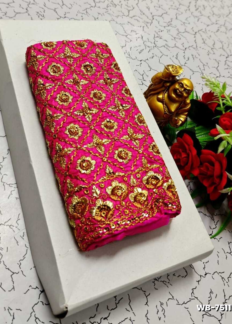 Luxurious heavy work blouse fabric with floral goldwork jaal border - DARK PINK (6)