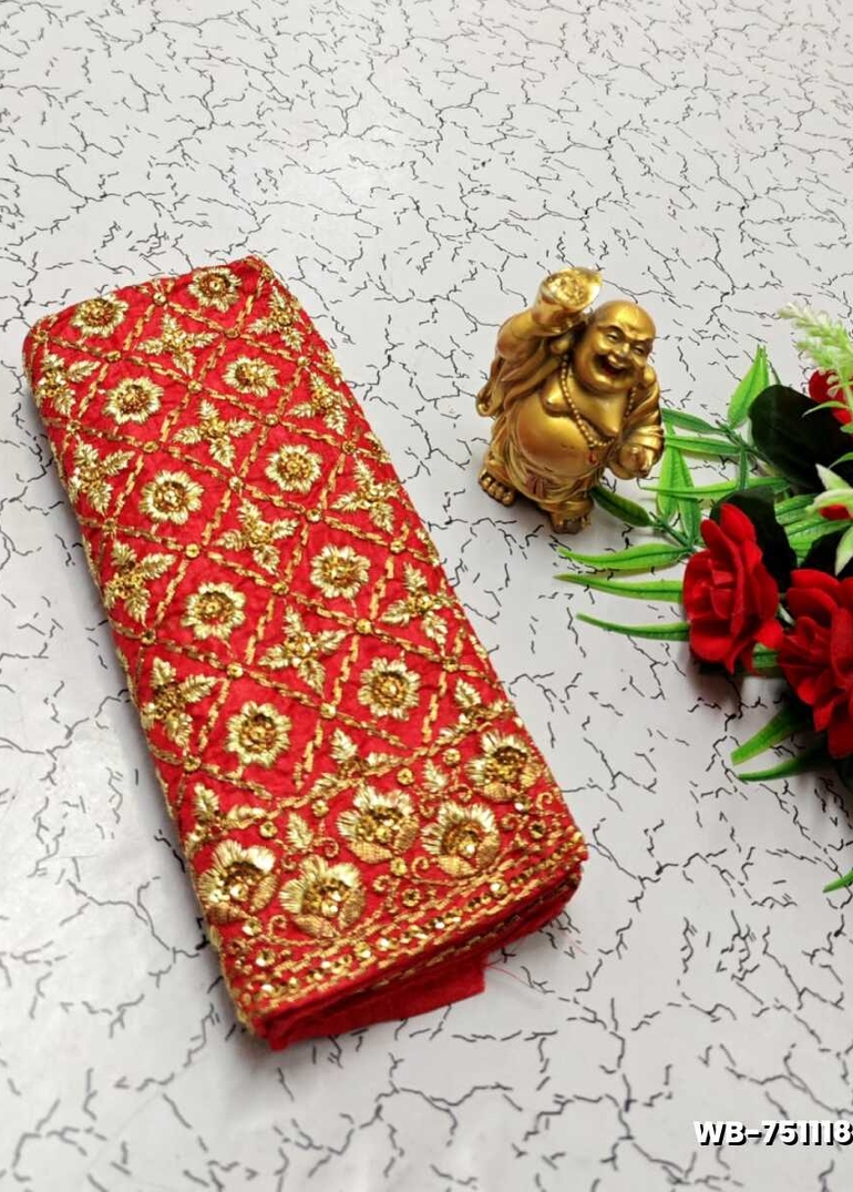 Luxurious heavy work blouse fabric with floral goldwork jaal border - PEACH