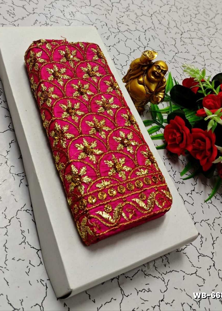 Luxurious heavy work blouse fabric with floral goldwork jaal border - DARK PINK (7)