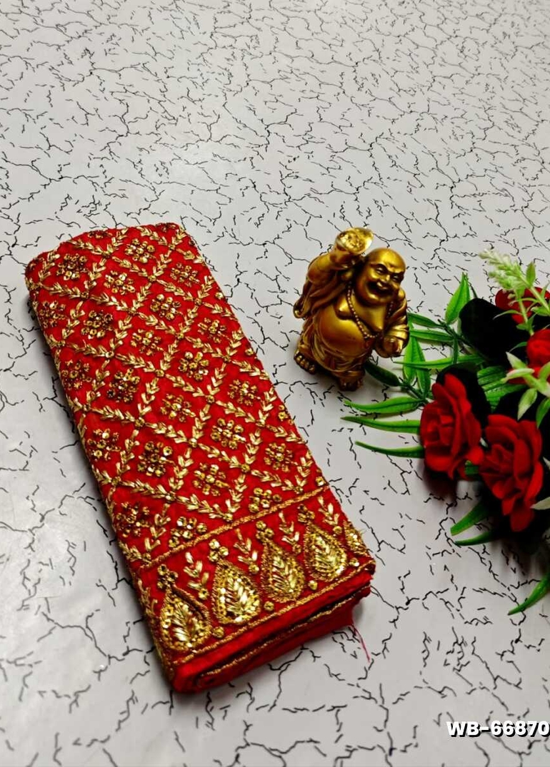 Luxurious heavy work blouse fabric with floral goldwork jaal border - RED (6)