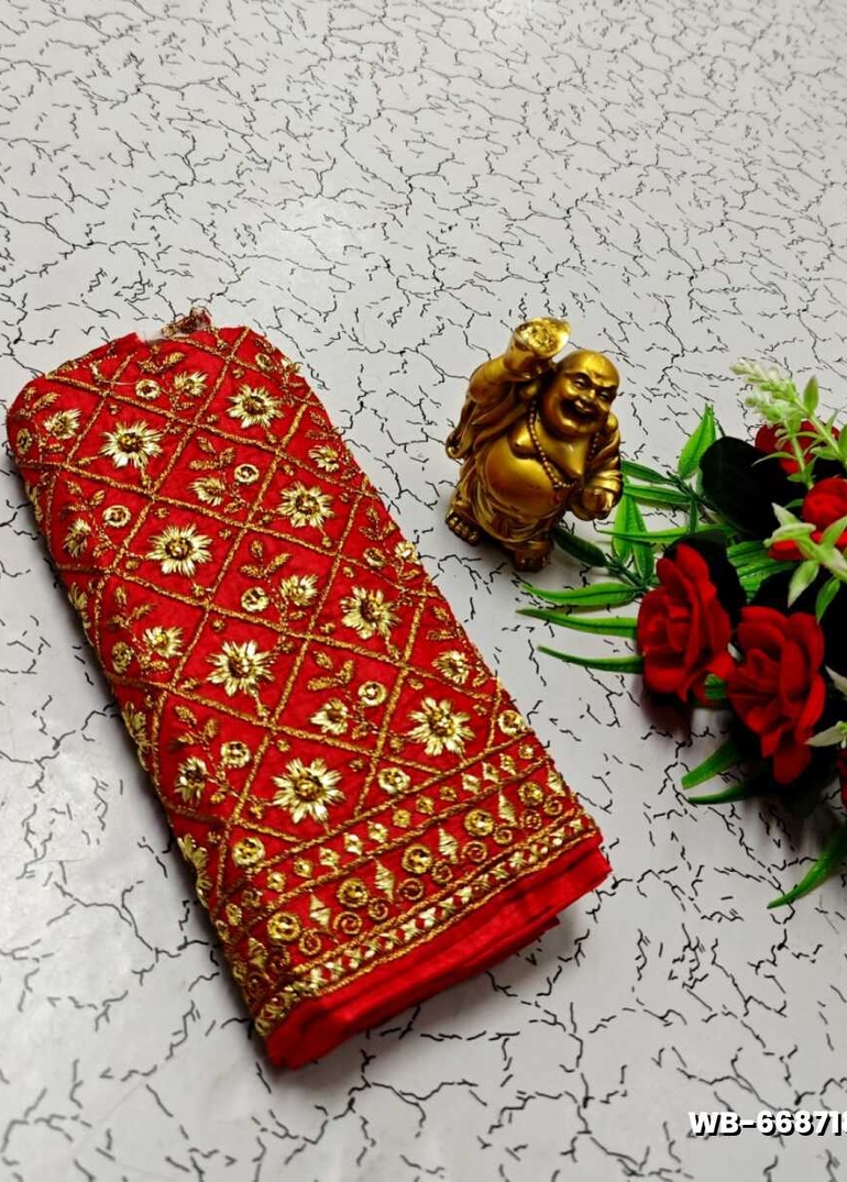 Luxurious heavy work blouse fabric with floral goldwork jaal border - PEACH (1)