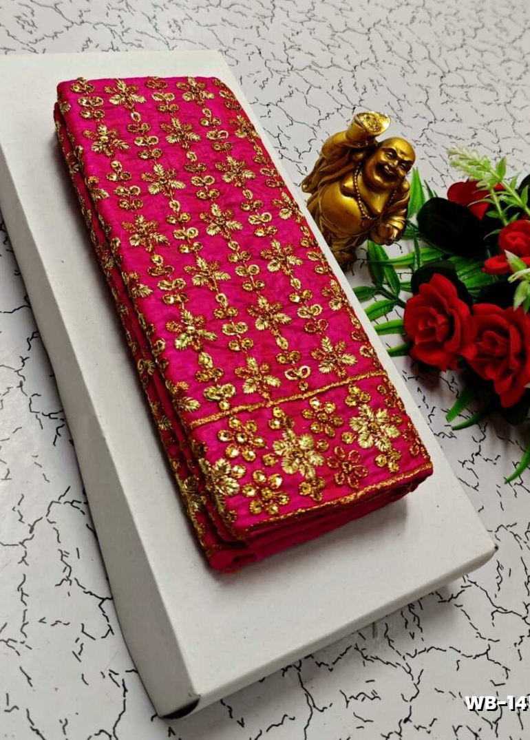 Luxurious heavy work blouse fabric with floral goldwork jaal border - DARK PINK (8)