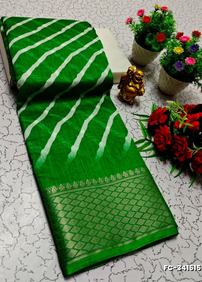 Fancy print office wear cotton sarees all over body flower design pattern design premium look lightweight comfortable wear - GREEN