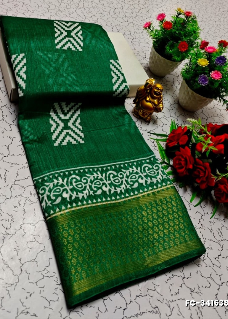 Fancy print office wear cotton sarees all over body flower design pattern design premium look lightweight comfortable wear - DARK GREEN