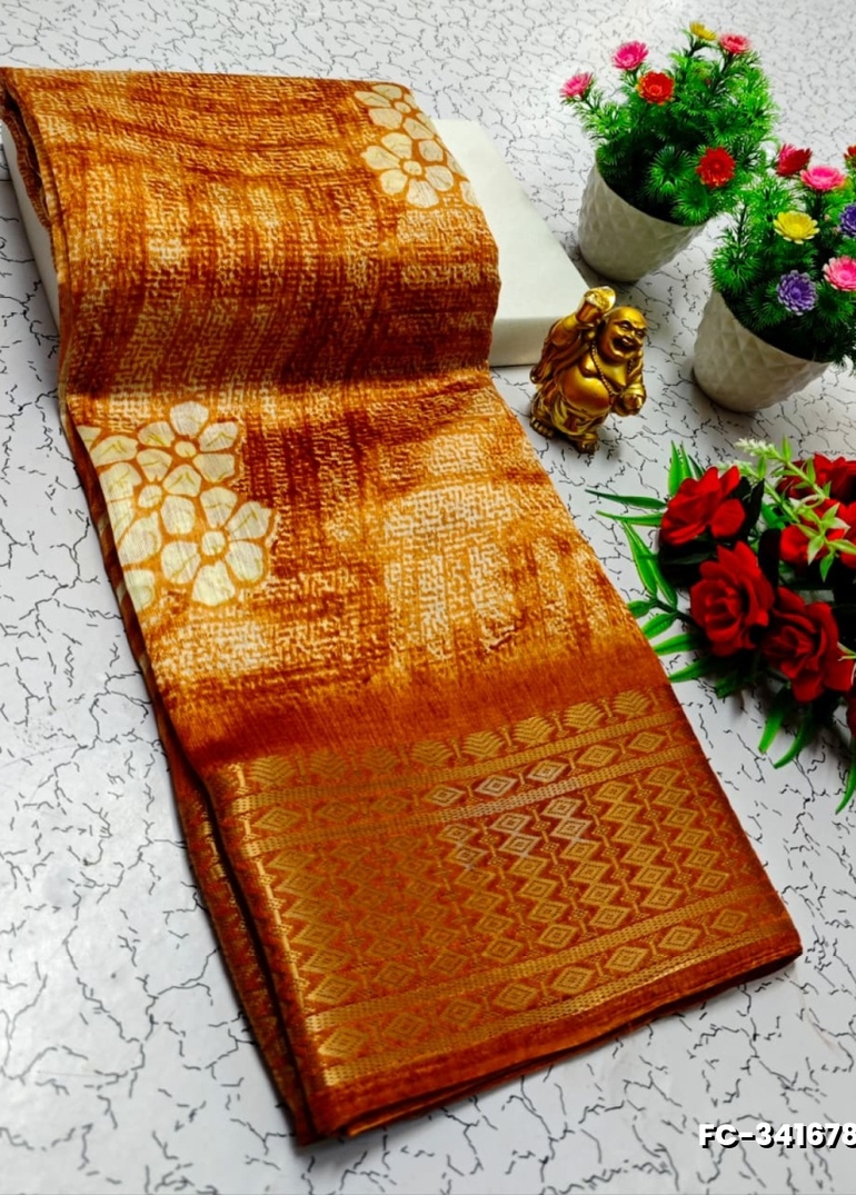 Fancy print office wear cotton sarees all over body flower design pattern design premium look lightweight comfortable wear - BRONCE COLOUR