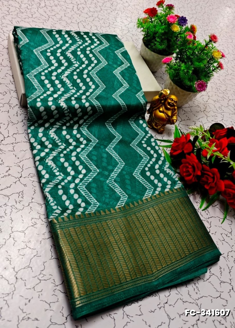 Fancy print office wear cotton sarees all over body flower design pattern design premium look lightweight comfortable wear - TEAL COLOUR (2)