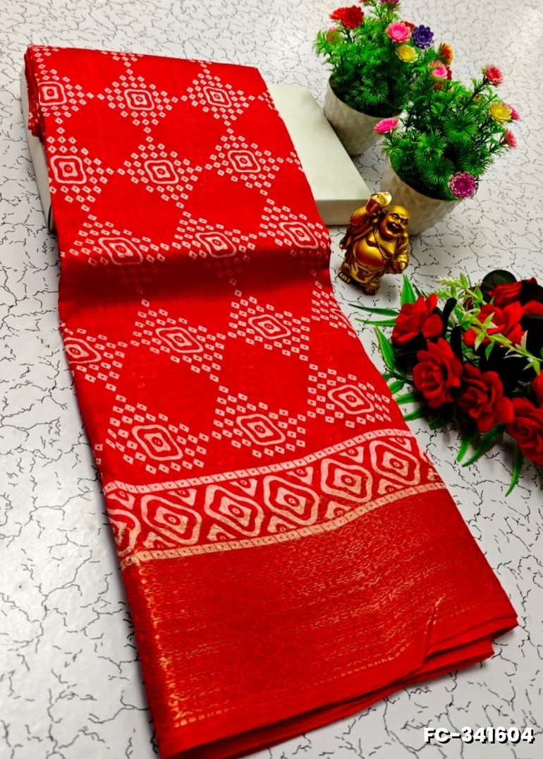 Fancy print office wear cotton sarees all over body flower design pattern design premium look lightweight comfortable wear - RED