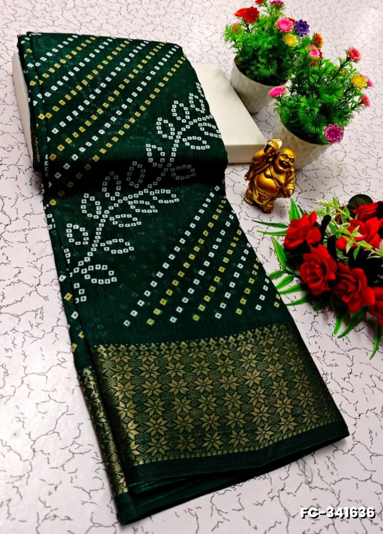 Fancy print office wear cotton sarees all over body flower design pattern design premium look lightweight comfortable wear - BOTTLE GREEN (1)