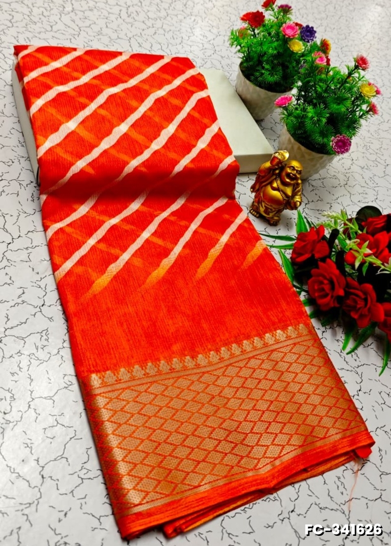 Fancy print office wear cotton sarees all over body flower design pattern design premium look lightweight comfortable wear - ORANGE N (1)