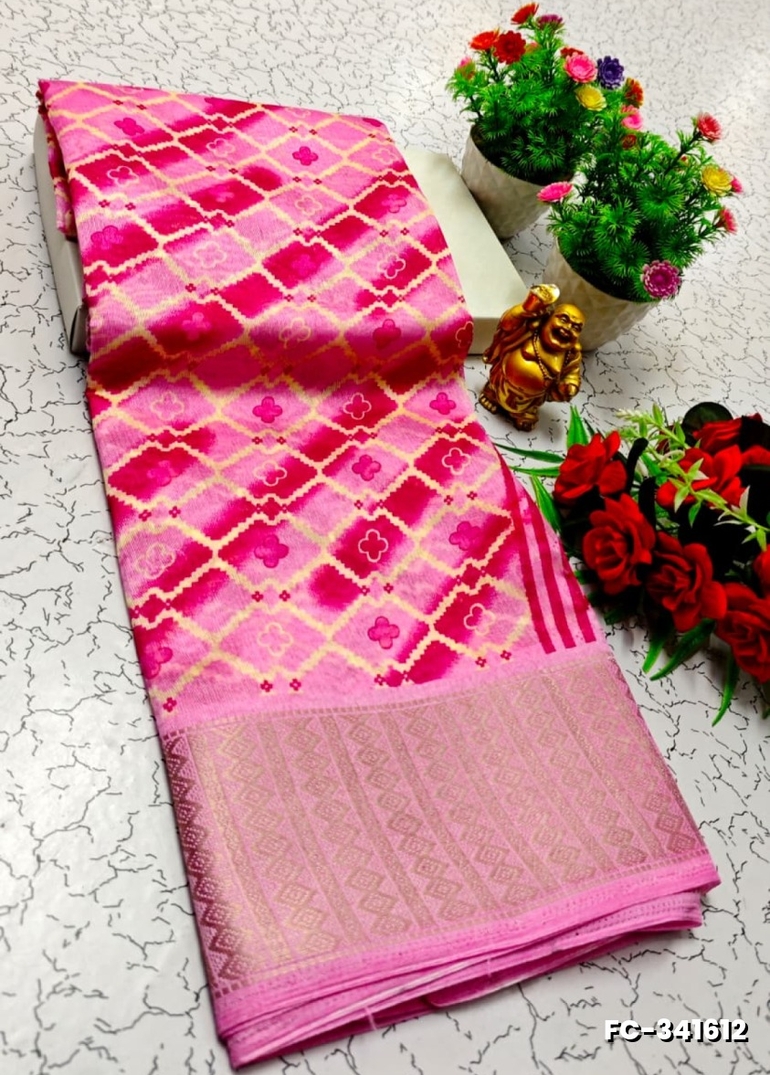 Fancy print office wear cotton sarees all over body flower design pattern design premium look lightweight comfortable wear - PINK