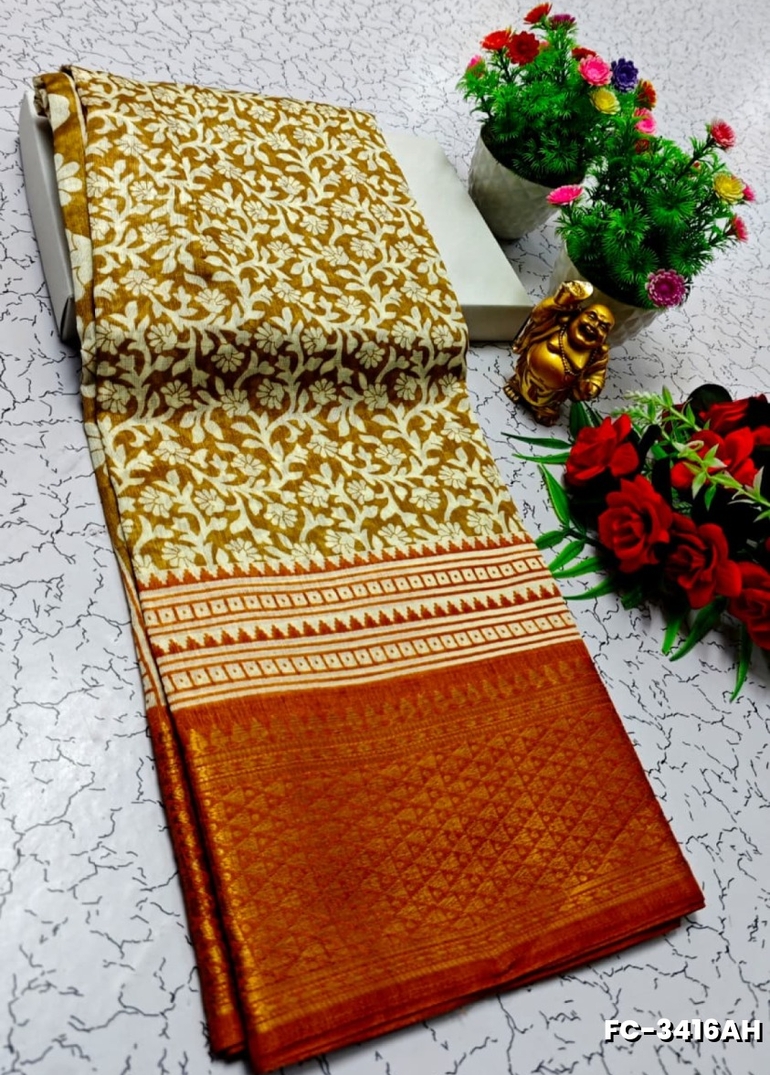 Fancy print office wear cotton sarees all over body flower design pattern design premium look lightweight comfortable wear - SANDLE
