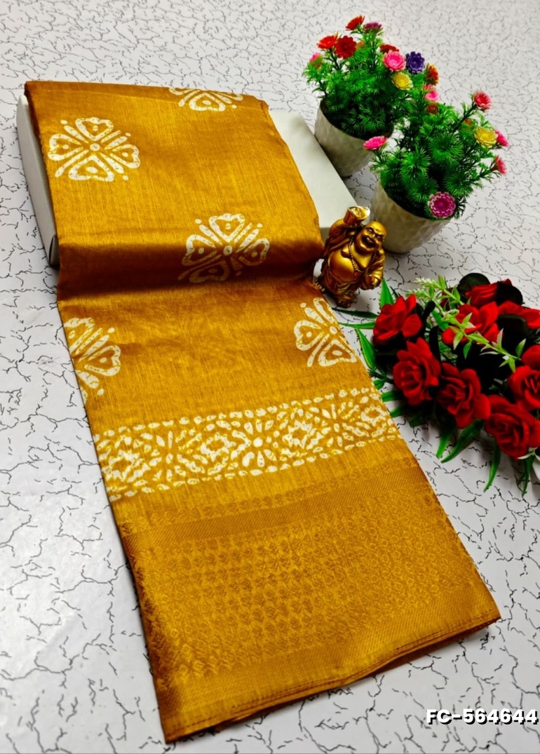 Fancy print office wear cotton sarees all over body flower design pattern design premium look lightweight comfortable wear - LIGHT YELLOW (2)