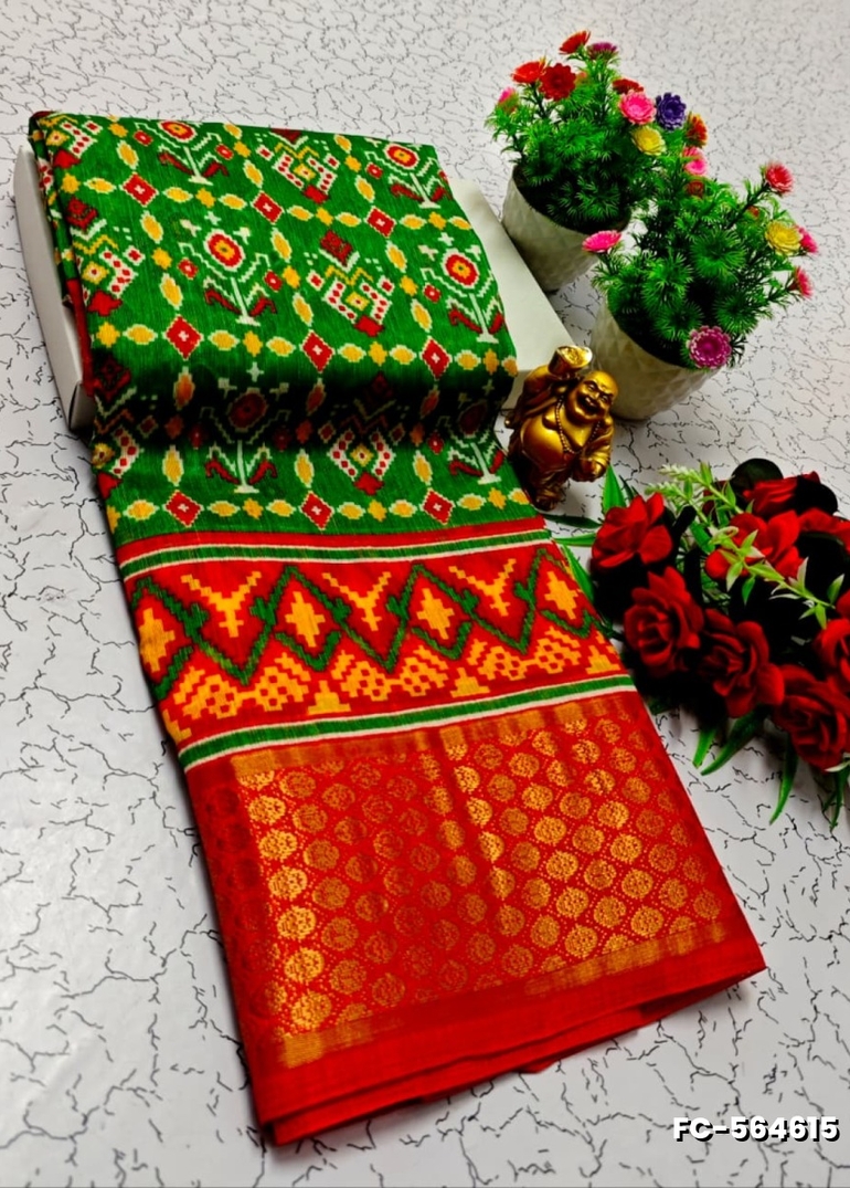 Fancy print office wear cotton sarees all over body flower design pattern design premium look lightweight comfortable wear - GREEN (1)