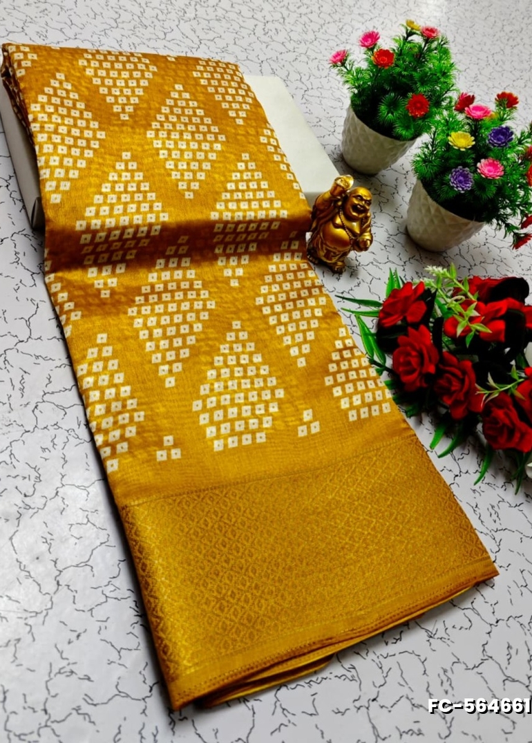 Fancy print office wear cotton sarees all over body flower design pattern design premium look lightweight comfortable wear - YELLOW COLOR