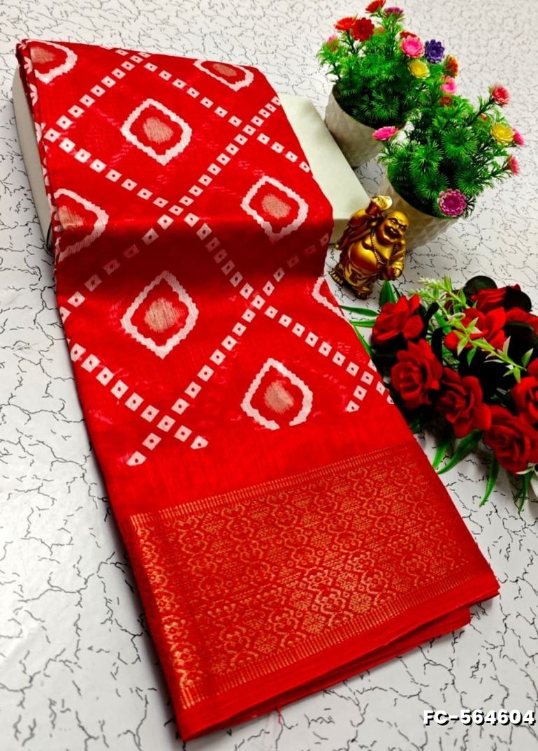 Fancy print office wear cotton sarees all over body flower design pattern design premium look lightweight comfortable wear - RED (1)