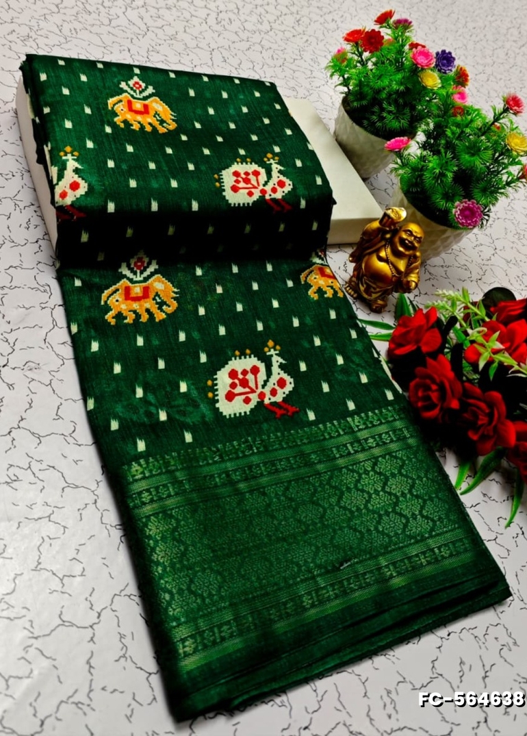 Fancy print office wear cotton sarees all over body flower design pattern design premium look lightweight comfortable wear - DARK GREEN (2)