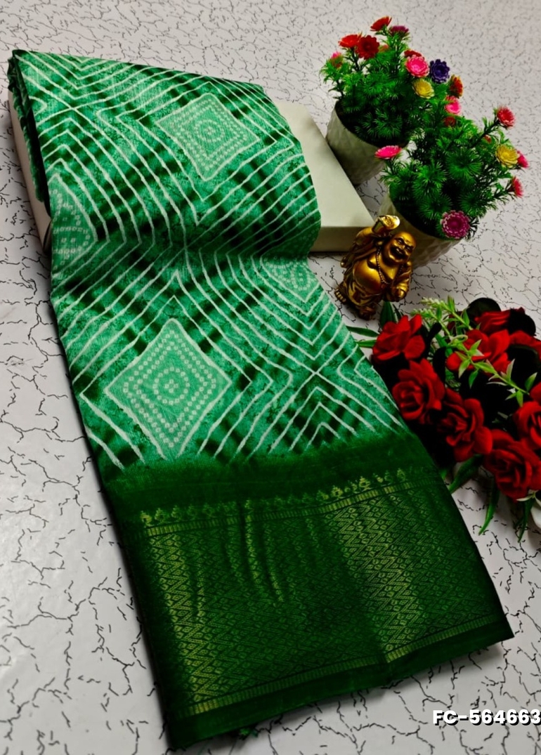 Fancy print office wear cotton sarees all over body flower design pattern design premium look lightweight comfortable wear - GREEN COLOUR