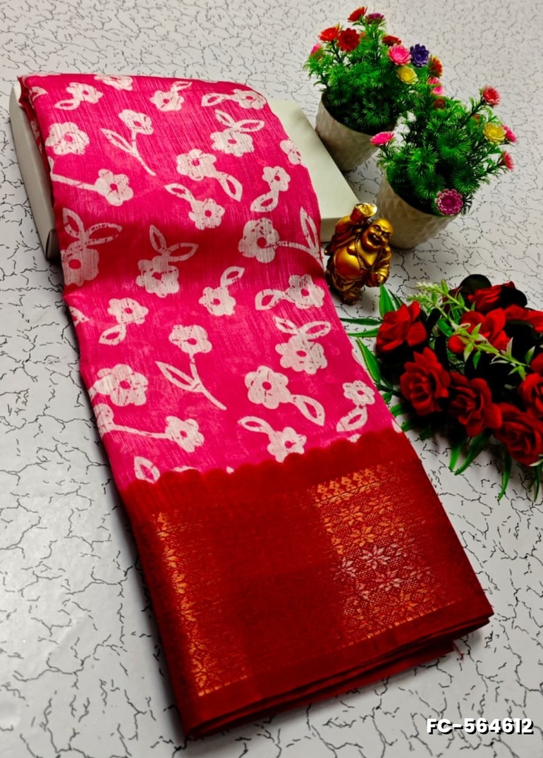 Fancy print office wear cotton sarees all over body flower design pattern design premium look lightweight comfortable wear - PINK (1)