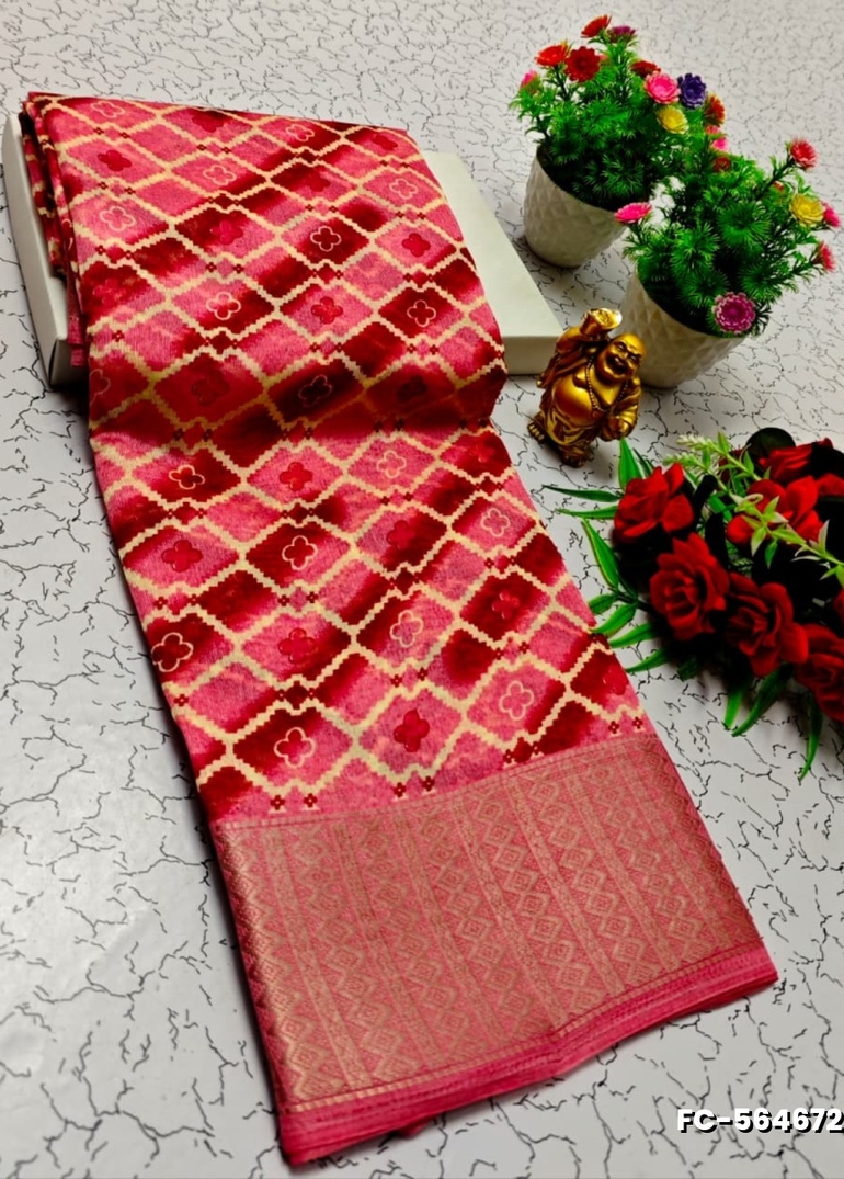 Fancy print office wear cotton sarees all over body flower design pattern design premium look lightweight comfortable wear - CORAL COLOUR