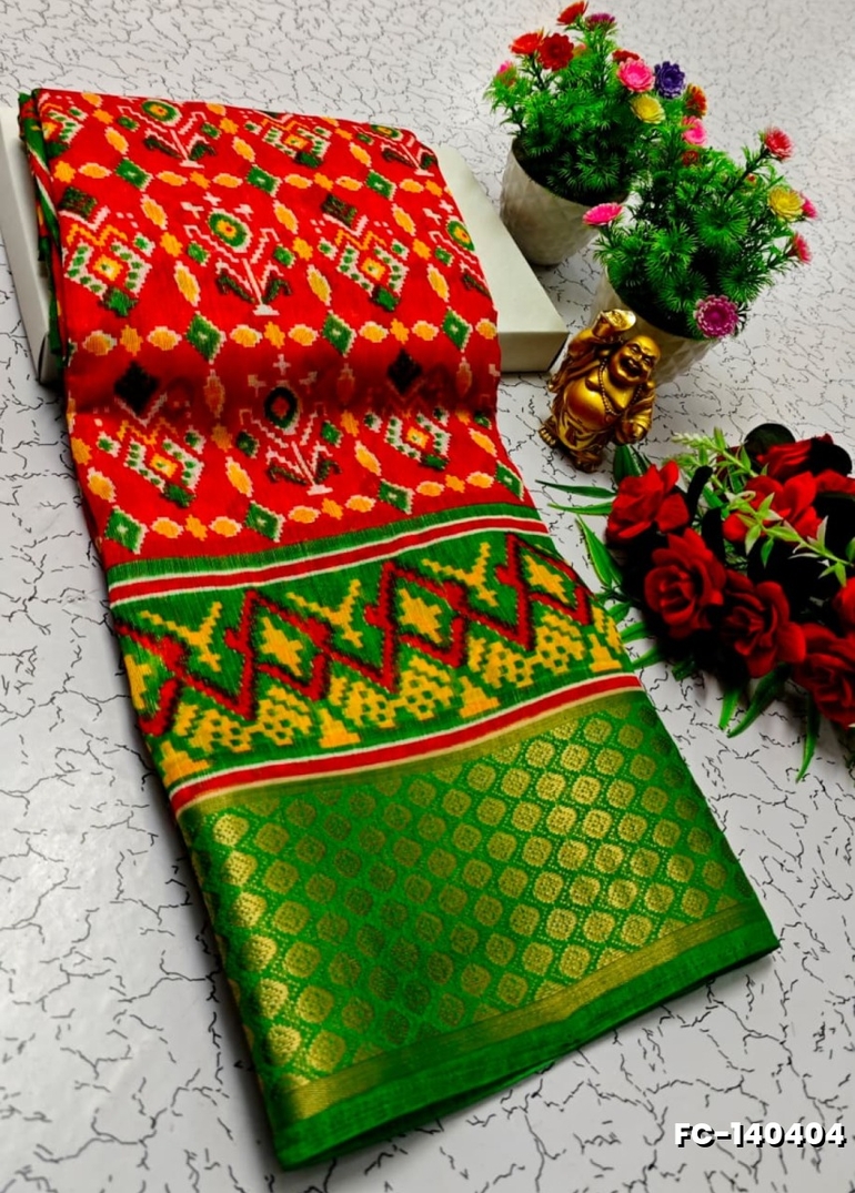 Fancy print office wear cotton sarees all over body flower design pattern design premium look lightweight comfortable wear - RED (2)