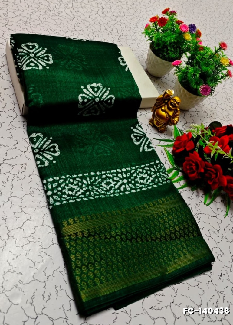 Fancy print office wear cotton sarees all over body flower design pattern design premium look lightweight comfortable wear - DARK GREEN (3)