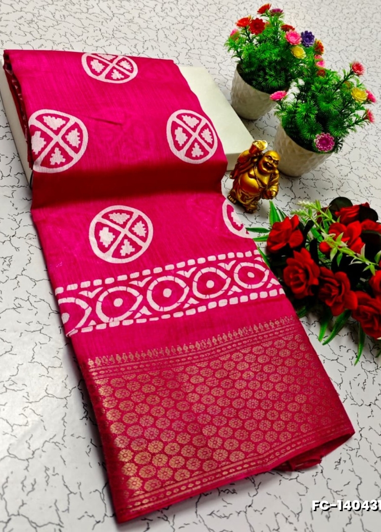 Fancy print office wear cotton sarees all over body flower design pattern design premium look lightweight comfortable wear - DARK PINK (2)