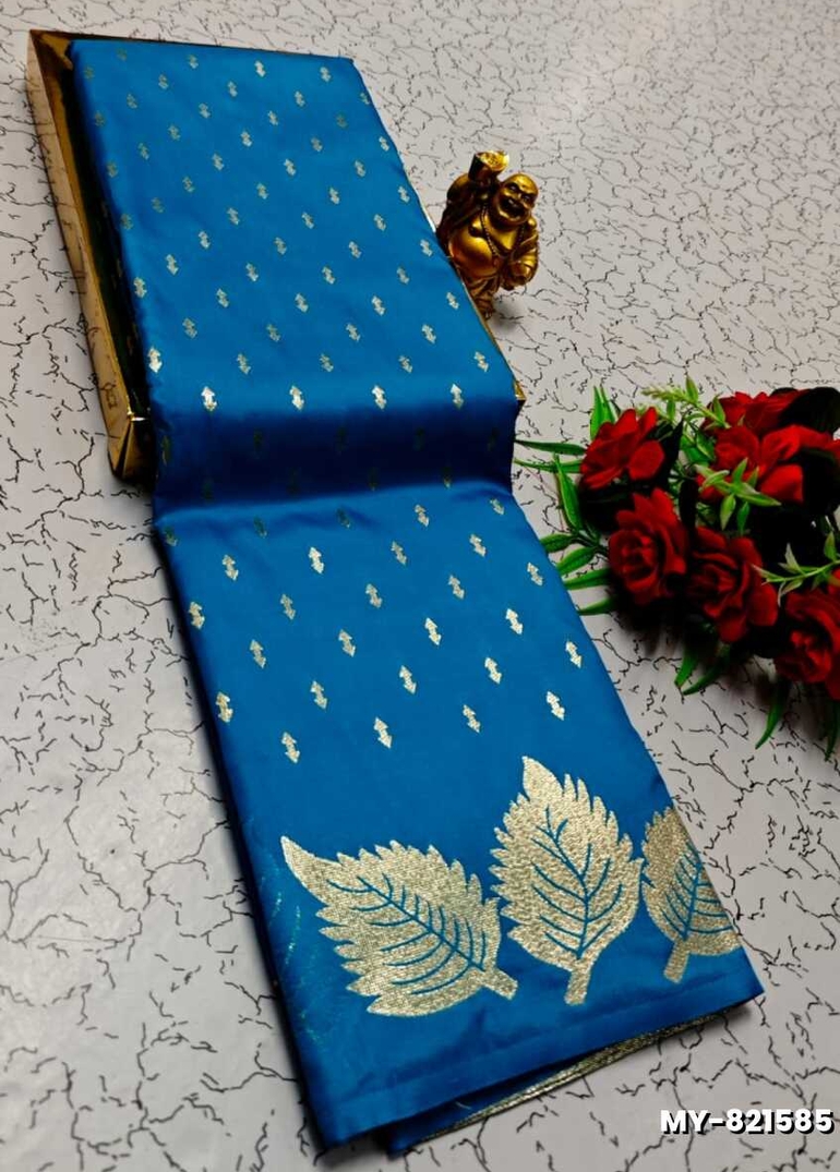 Premium Quality Mulberry Soft Silk Saree with All-Over Zari Buttas - BLUE SHADE