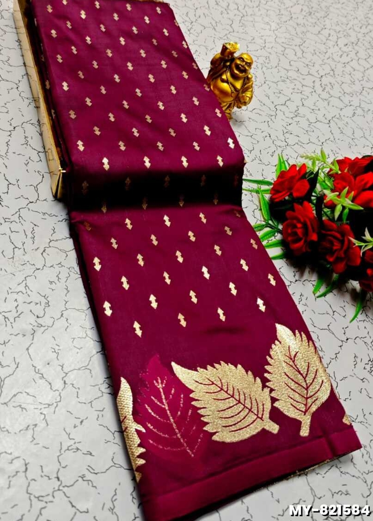 Premium Quality Mulberry Soft Silk Saree with All-Over Zari Buttas - WINE COLOUR