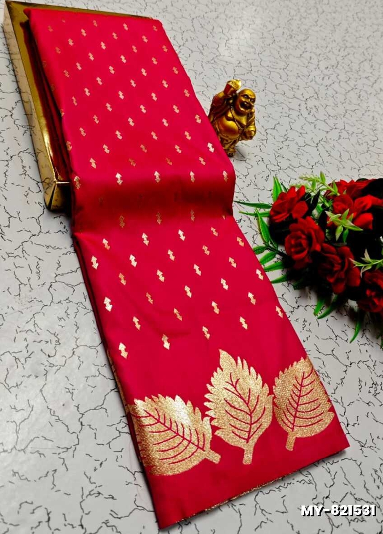 Premium Quality Mulberry Soft Silk Saree with All-Over Zari Buttas - DARK PINK