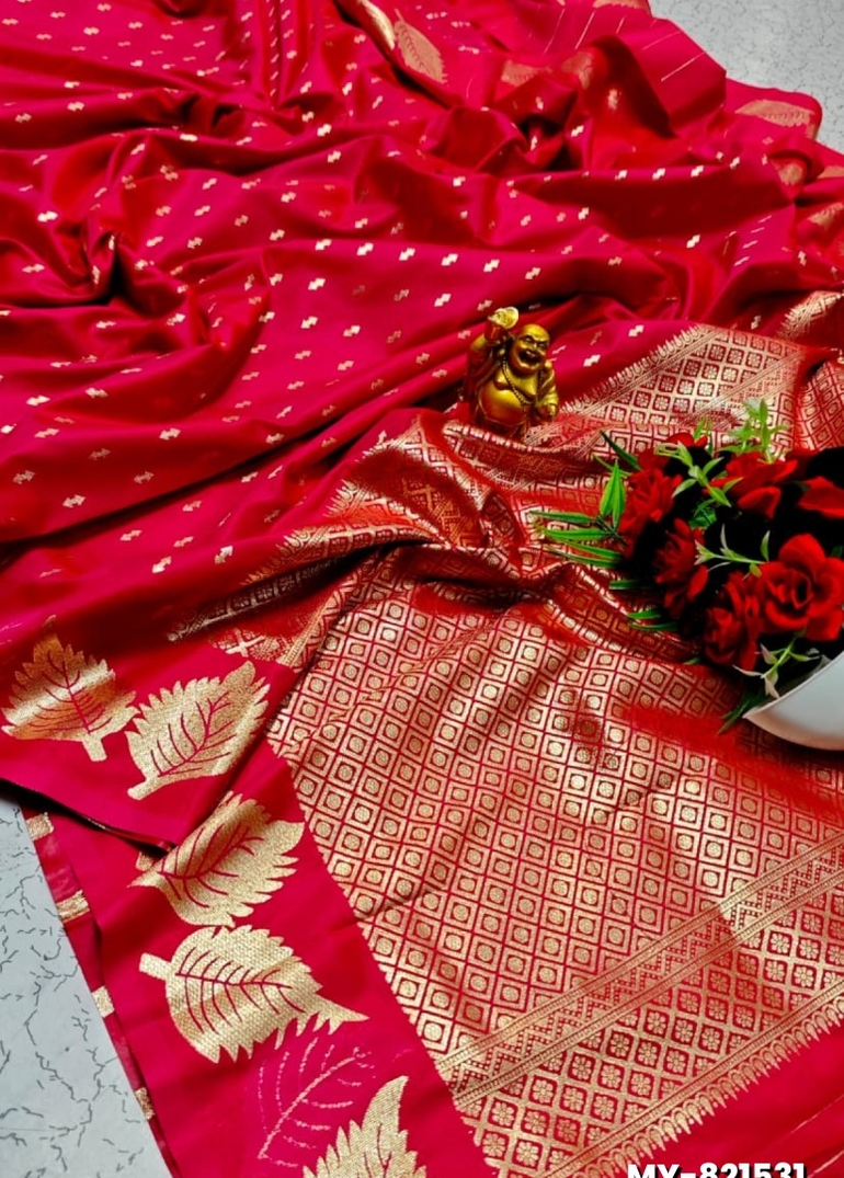 Premium Quality Mulberry Soft Silk Saree with All-Over Zari Buttas - DARK PINK
