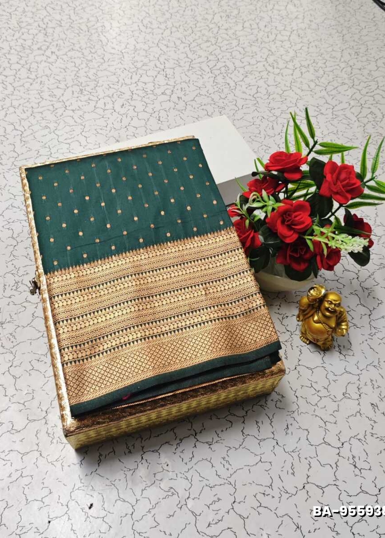 1000 Butta premium Soft Silk Saree weddings, festivals, traditional Wear - DARK GREEN (2)