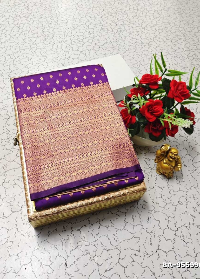 1000 Butta premium Soft Silk Saree weddings, festivals, traditional Wear - BRINJAL COLOUR (2)