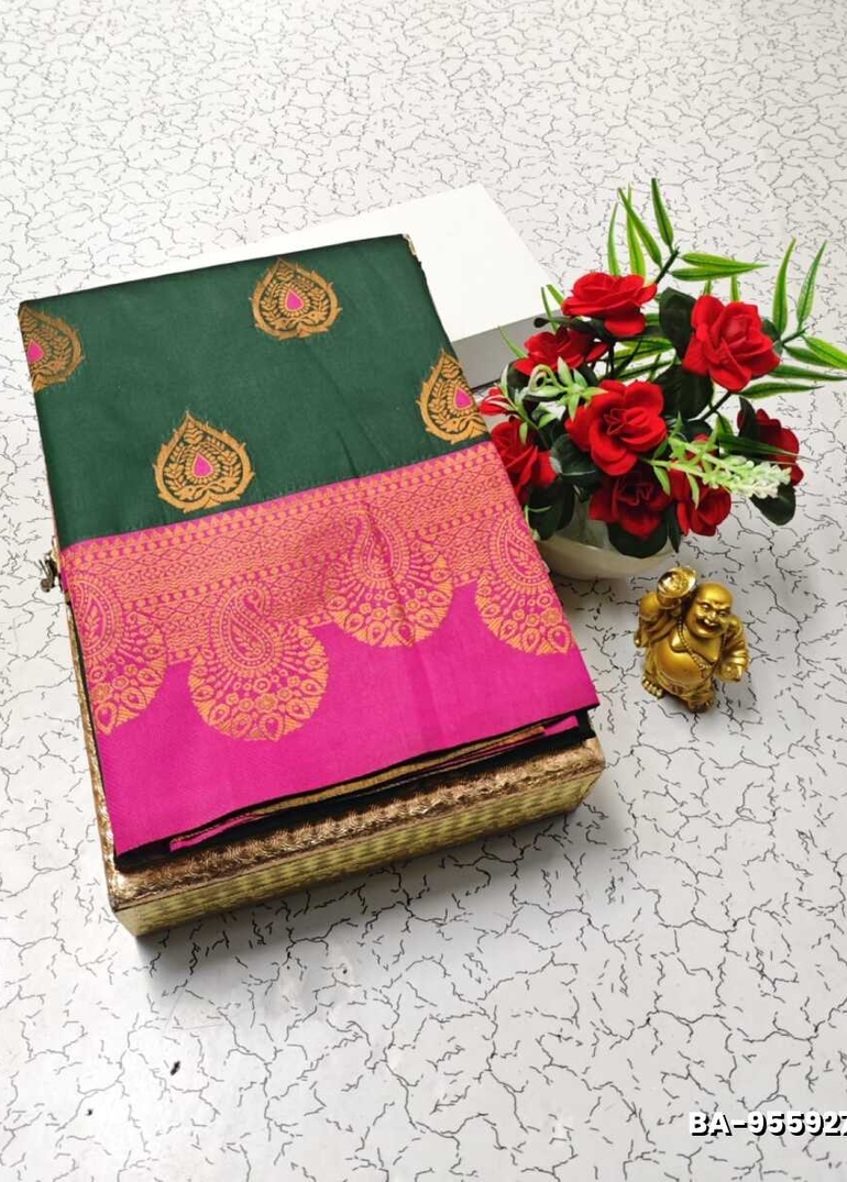 1000 Butta premium Soft Silk Saree weddings, festivals, traditional Wear - MEHENDHI GREEN (3)