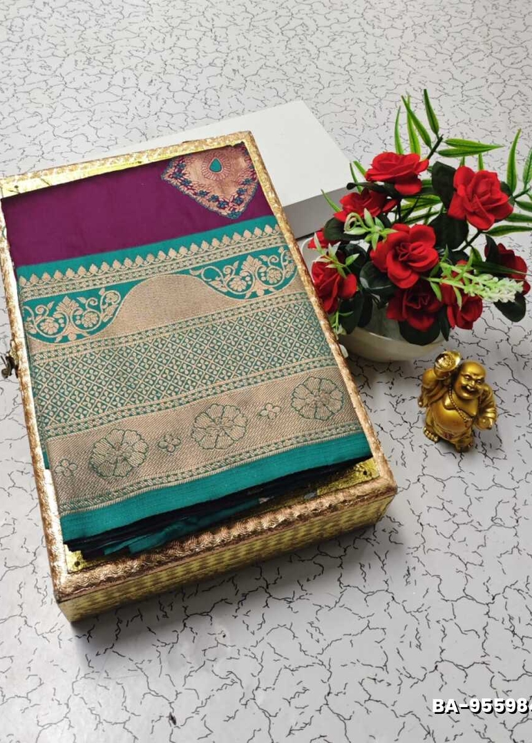 1000 Butta premium Soft Silk Saree weddings, festivals, traditional Wear - WINE COLOUR (3)