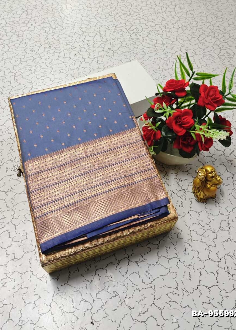 1000 Butta premium Soft Silk Saree weddings, festivals, traditional Wear - LIGHT BLUE N