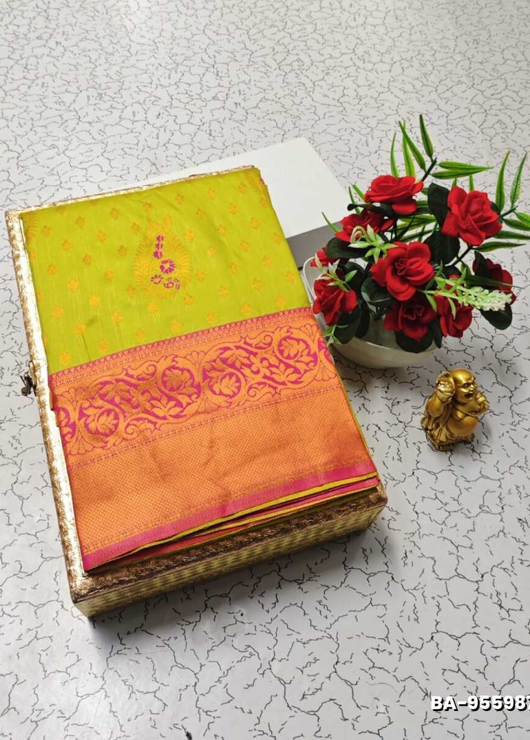 1000 Butta premium Soft Silk Saree weddings, festivals, traditional Wear - FLORAISON GREEN (1)